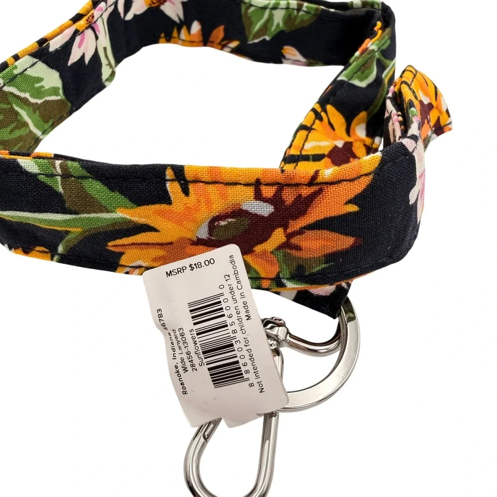 Vera Bradley Wide Lanyard Sunflower Floral Navy ID Holder Keychain